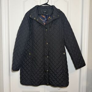 Lauren Ralph Lauren Black Quilted Hooded Barn Jacket Coat Plus 1X Equestrian